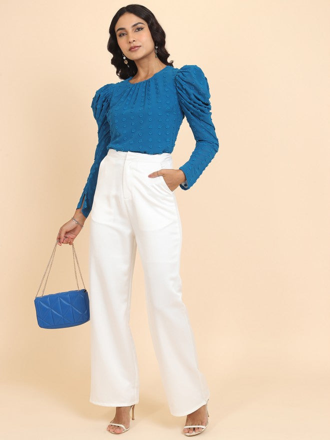 Tokyo Talkies Women Blue Self Design Regular Top - Blue - Image 2