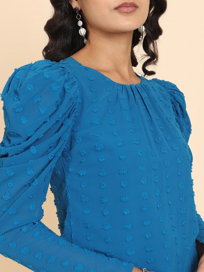 Tokyo Talkies Women Blue Self Design Regular Top - Blue - Image 5