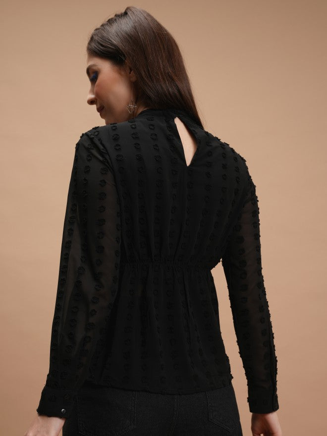 Tokyo Talkies Women Black Self Design Peplum Top - Black - Image 3