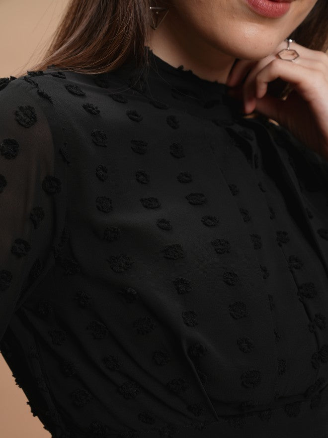 Tokyo Talkies Women Black Self Design Peplum Top - Black - Image 5