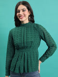Tokyo Talkies Women Green Self Design Blouson Top - Green - Image 1
