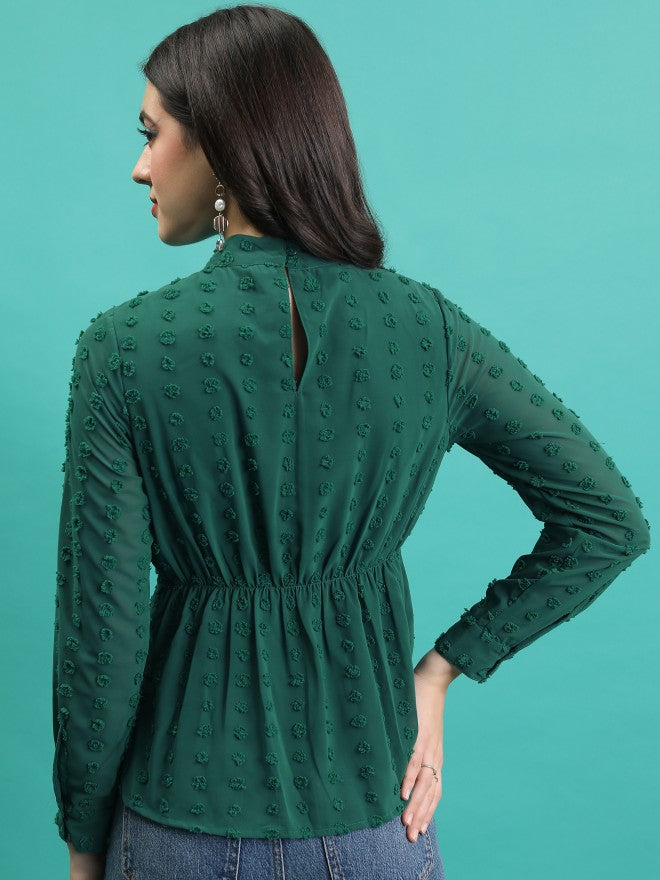 Tokyo Talkies Women Green Self Design Blouson Top - Green - Image 3