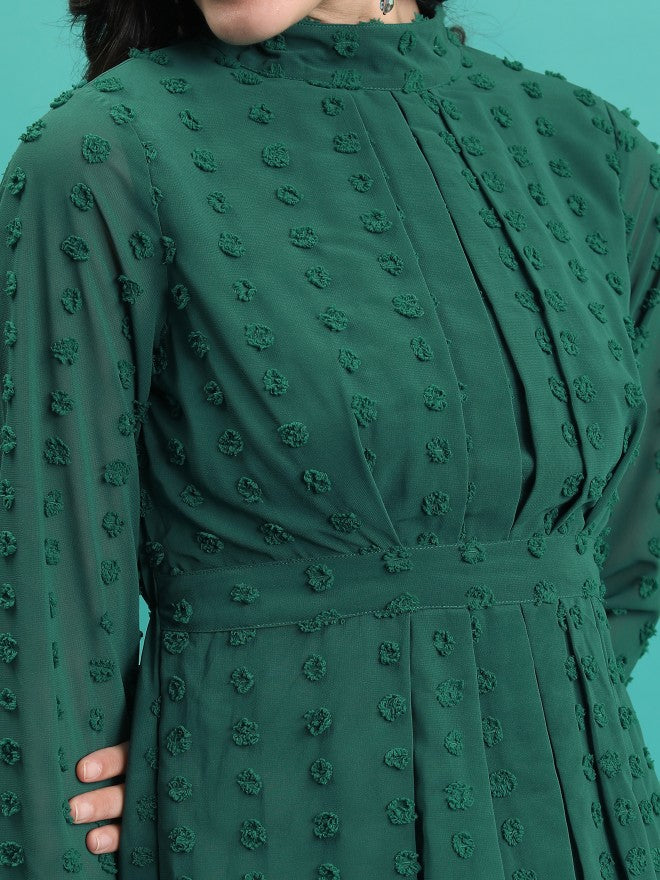Tokyo Talkies Women Green Self Design Blouson Top - Green - Image 5