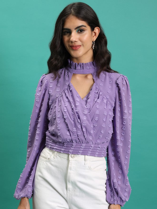 Tokyo Talkies Women Purple Self Design Wrap Top - Purple - Image 1