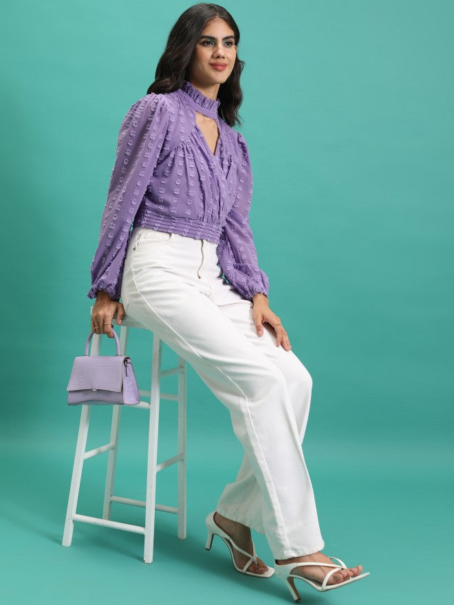 Tokyo Talkies Women Purple Self Design Wrap Top - Purple - Image 2