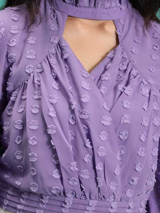 Tokyo Talkies Women Purple Self Design Wrap Top - Purple - Image 5