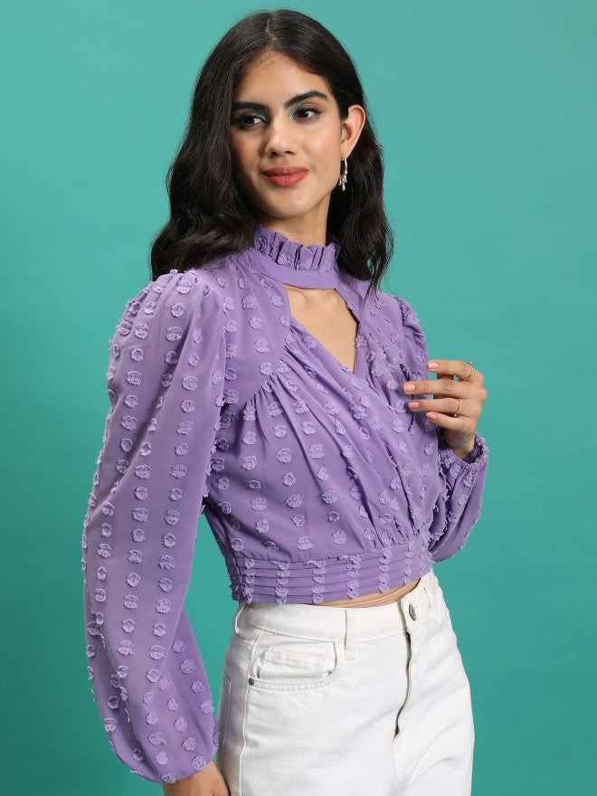 Tokyo Talkies Women Purple Self Design Wrap Top - Purple - Image 6