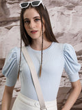 Tokyo Talkies Women Blue Solid Fitted Top - Blue - Image 1