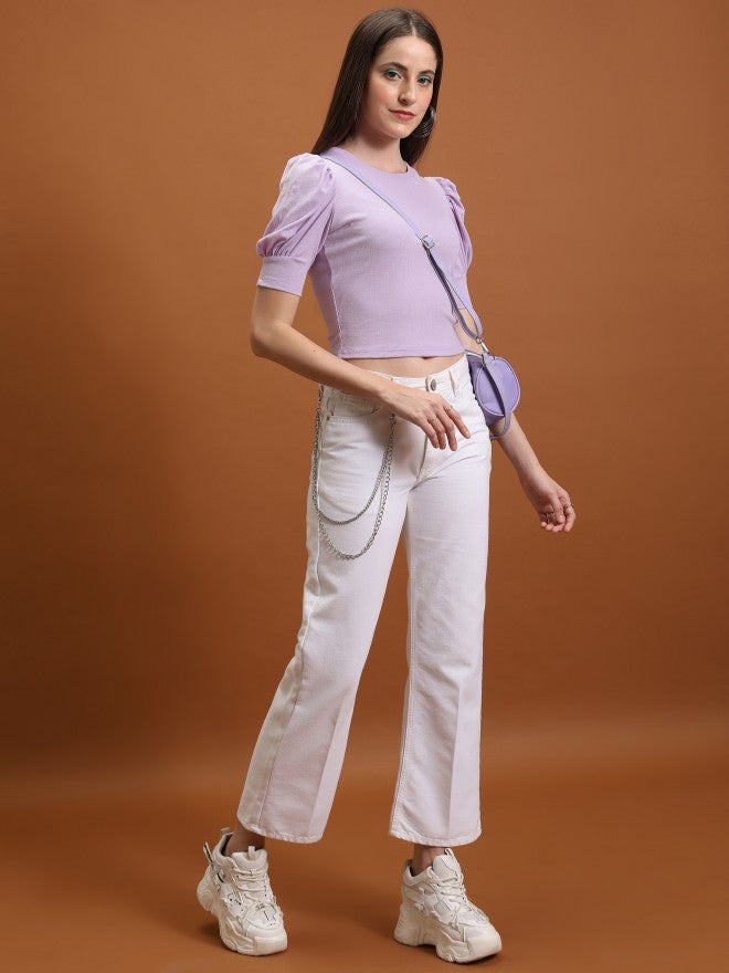 Tokyo Talkies Women Lavender Solid Fitted Top - Lavender - Image 2