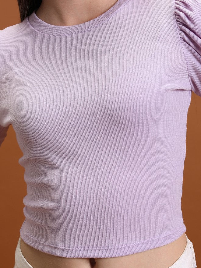 Tokyo Talkies Women Lavender Solid Fitted Top - Lavender - Image 5