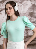 Tokyo Talkies Women Green Solid Fitted Top - Green - Image 1