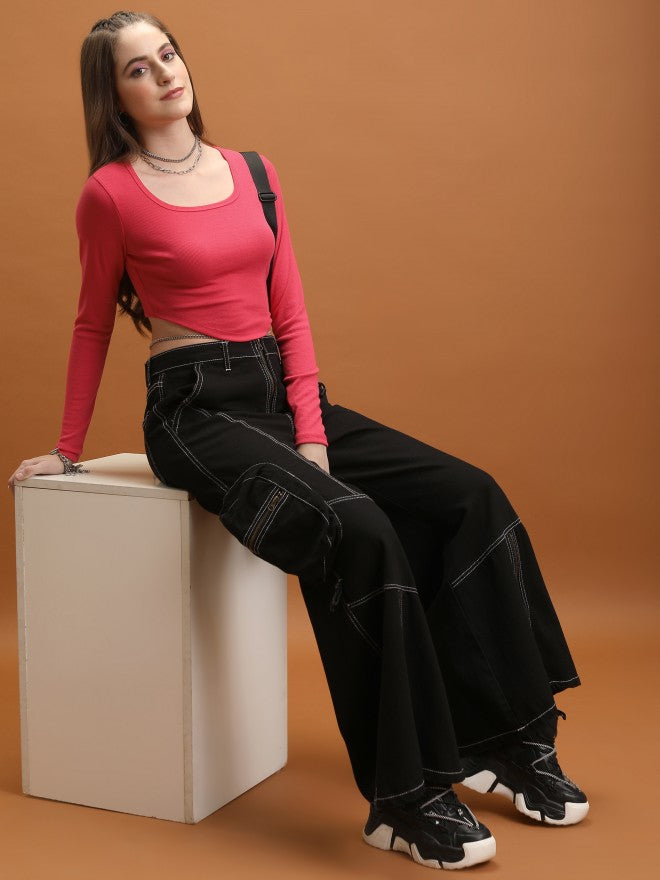 Tokyo Talkies Women Red Solid Fitted Top - Red - Image 2
