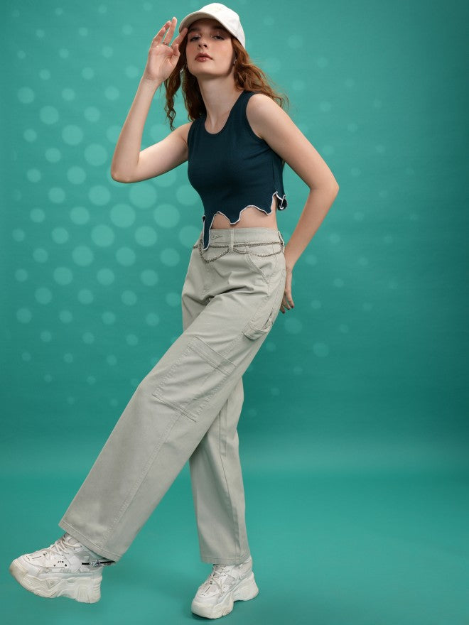 Tokyo Talkies Women Green Solid Fitted Top - Green - Image 2