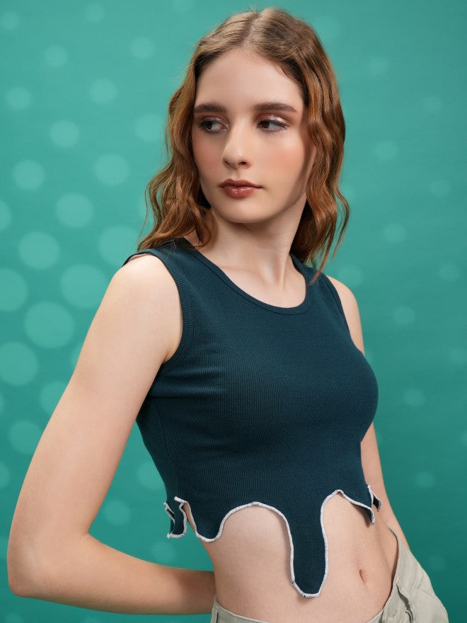 Tokyo Talkies Women Green Solid Fitted Top - Green - Image 6