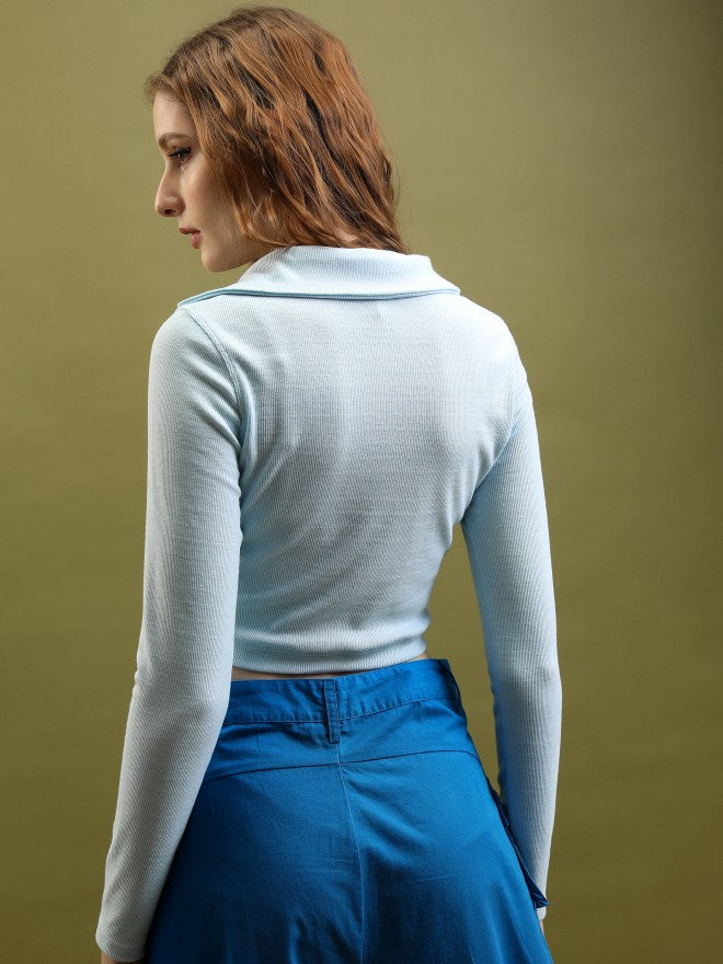 Tokyo Talkies Women Blue Solid Shirt Style Top - Blue - Image 3