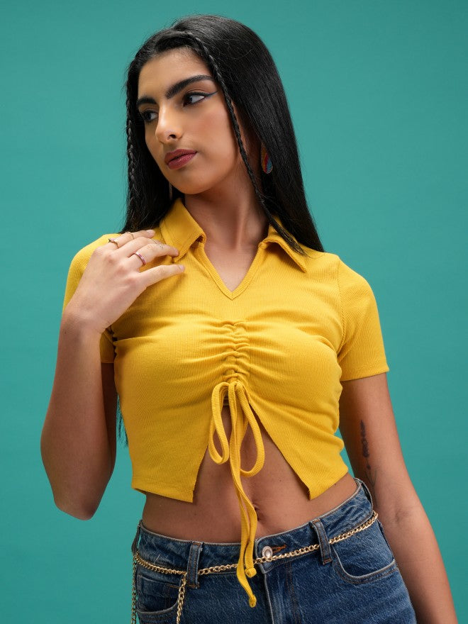 Tokyo Talkies Women Mustard Solid Shirt Style Top - Mustard - Image 1