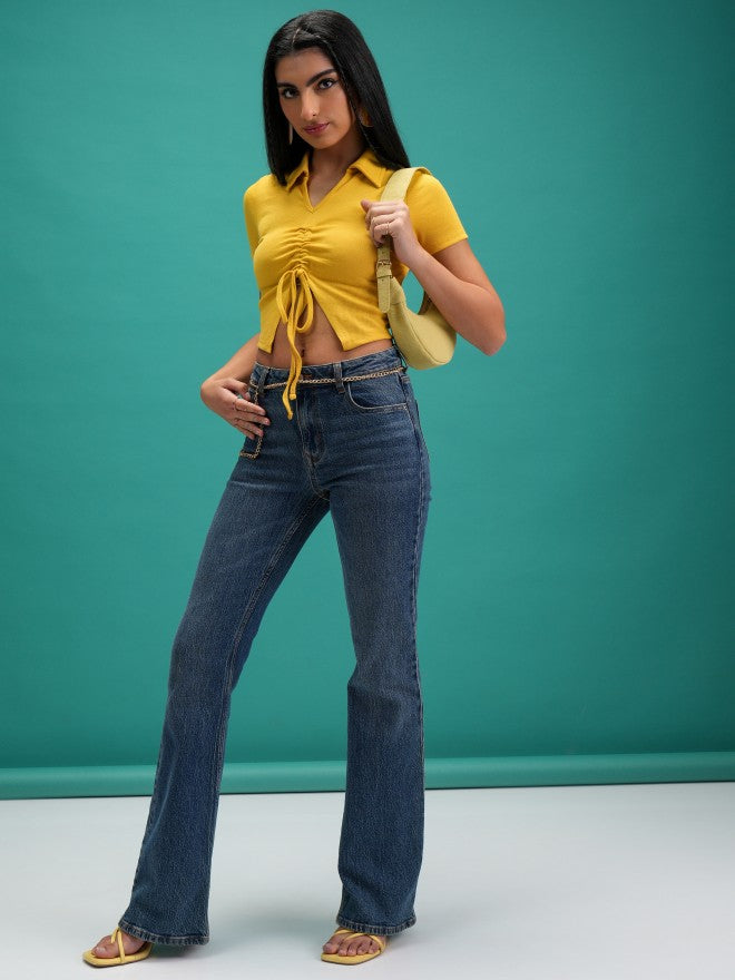 Tokyo Talkies Women Mustard Solid Shirt Style Top - Mustard - Image 2