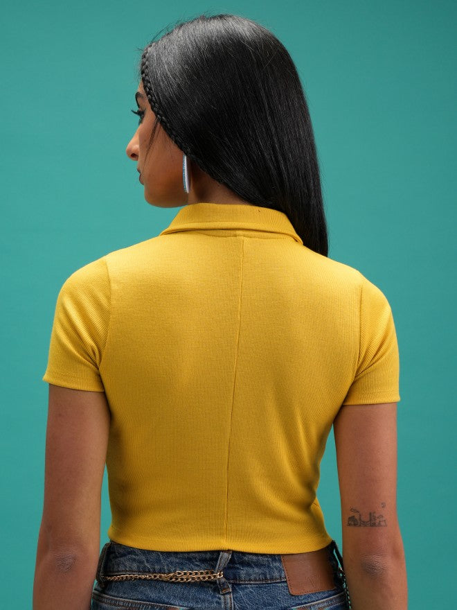 Tokyo Talkies Women Mustard Solid Shirt Style Top - Mustard - Image 3