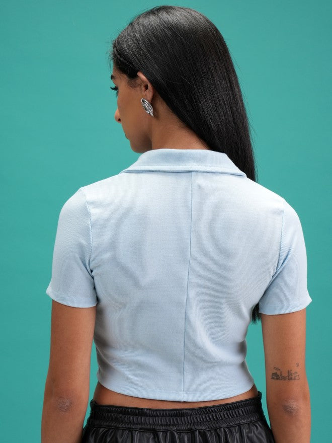 Tokyo Talkies Women Blue Solid Regular Top - Blue - Image 3