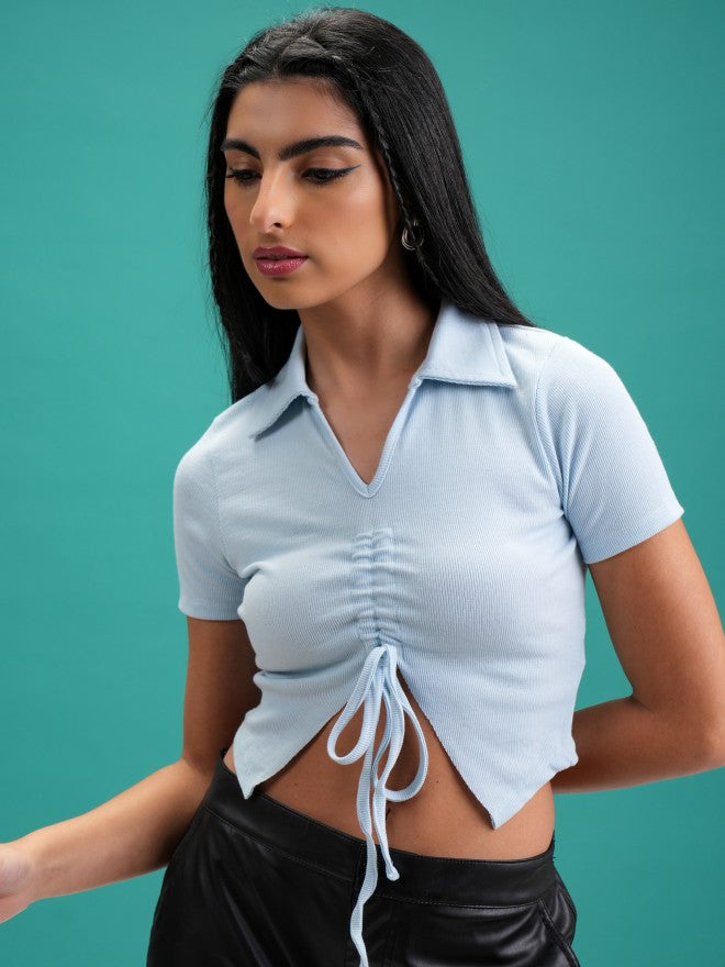 Tokyo Talkies Women Blue Solid Regular Top - Blue - Image 6