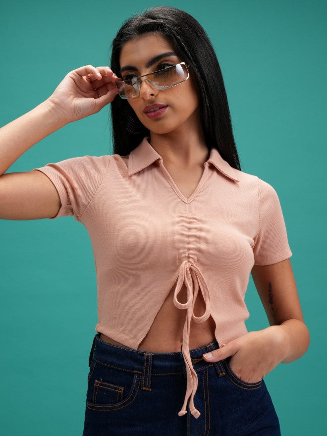 Tokyo Talkies Women Nude Solid Regular Top - Nude - Image 1