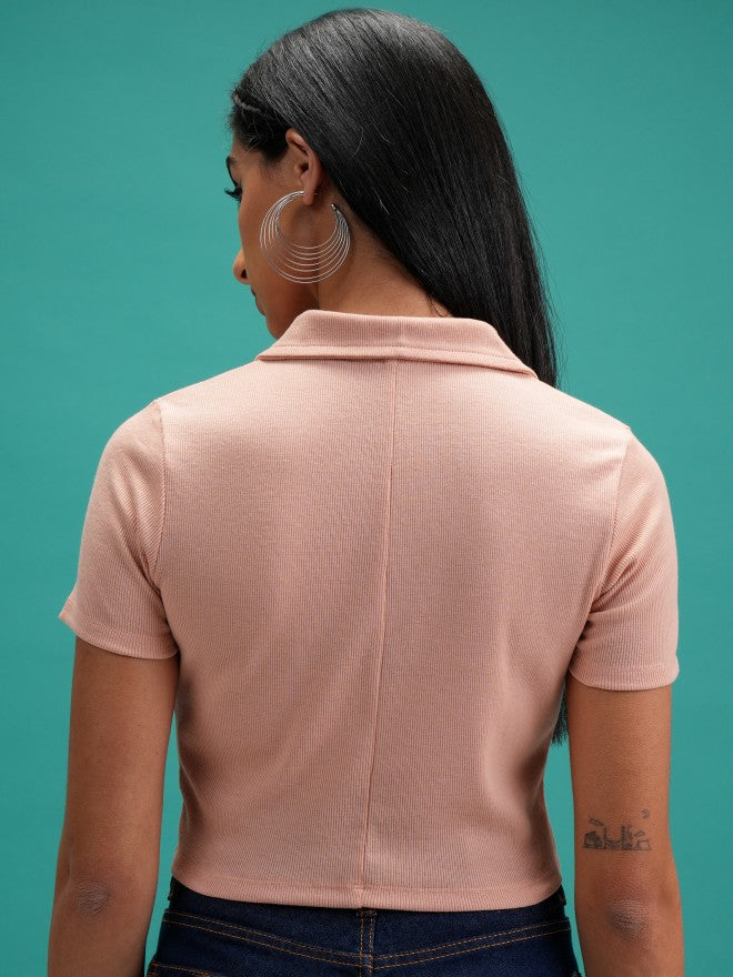 Tokyo Talkies Women Nude Solid Regular Top - Nude - Image 3
