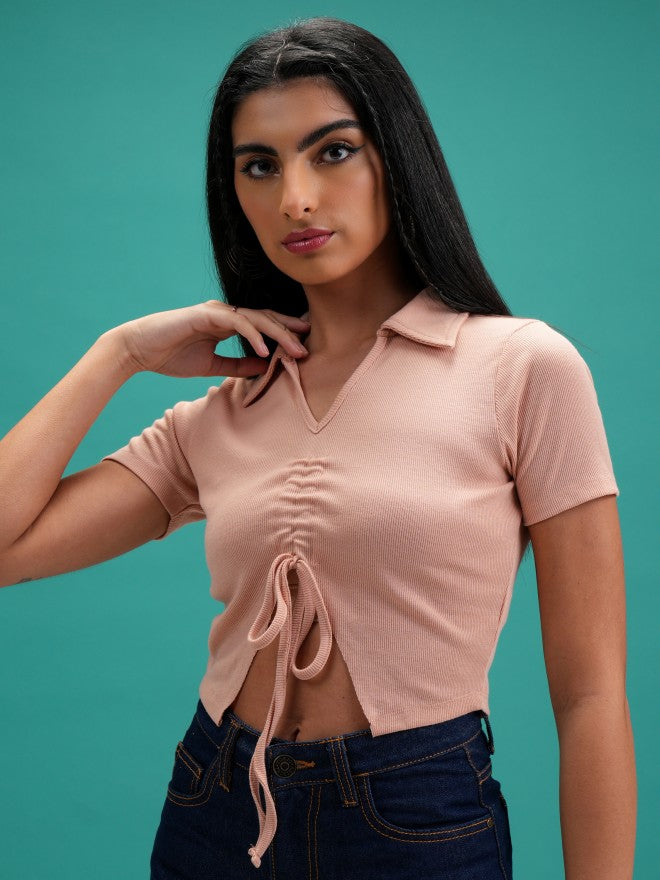 Tokyo Talkies Women Nude Solid Regular Top - Nude - Image 4
