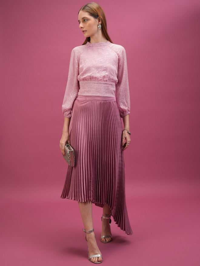 Tokyo Talkies Women Pink Self Design Regular Top - Pink - Image 2