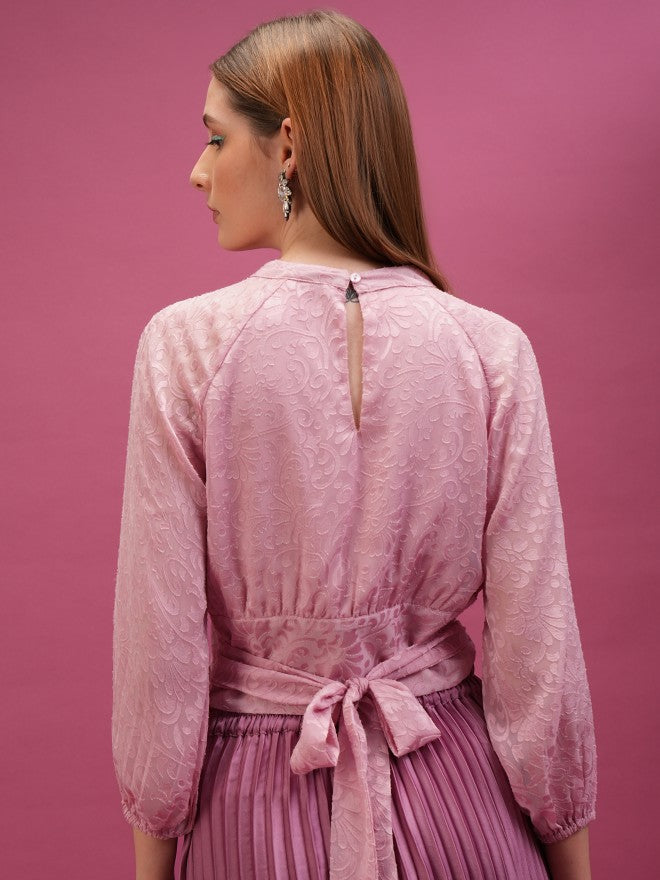 Tokyo Talkies Women Pink Self Design Regular Top - Pink - Image 3