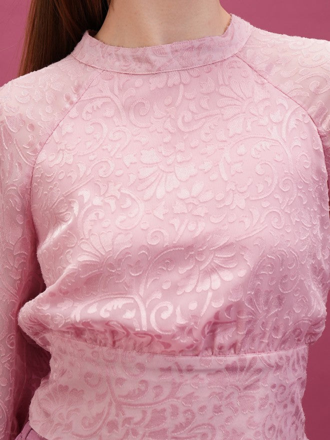Tokyo Talkies Women Pink Self Design Regular Top - Pink - Image 5