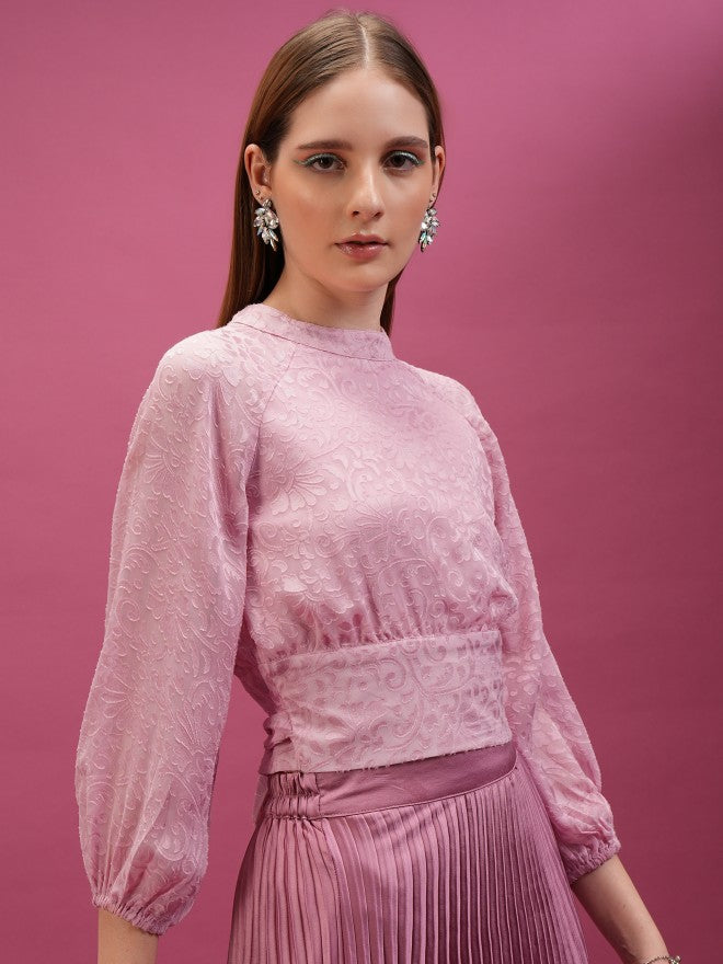 Tokyo Talkies Women Pink Self Design Regular Top - Pink - Image 6
