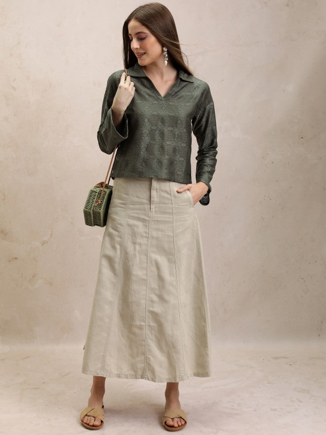 Tokyo Talkies Women Olive Self Design Regular Top - Olive - Image 2