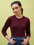 Tokyo Talkies Women Burgundy Solid Fitted Top - Burgundy - Image 1