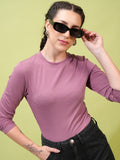 Tokyo Talkies Women Mauve Solid Fitted Top - Mauve - Image 1