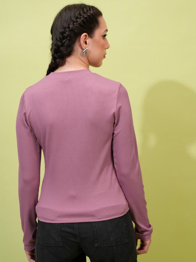 Tokyo Talkies Women Mauve Solid Fitted Top - Mauve - Image 3