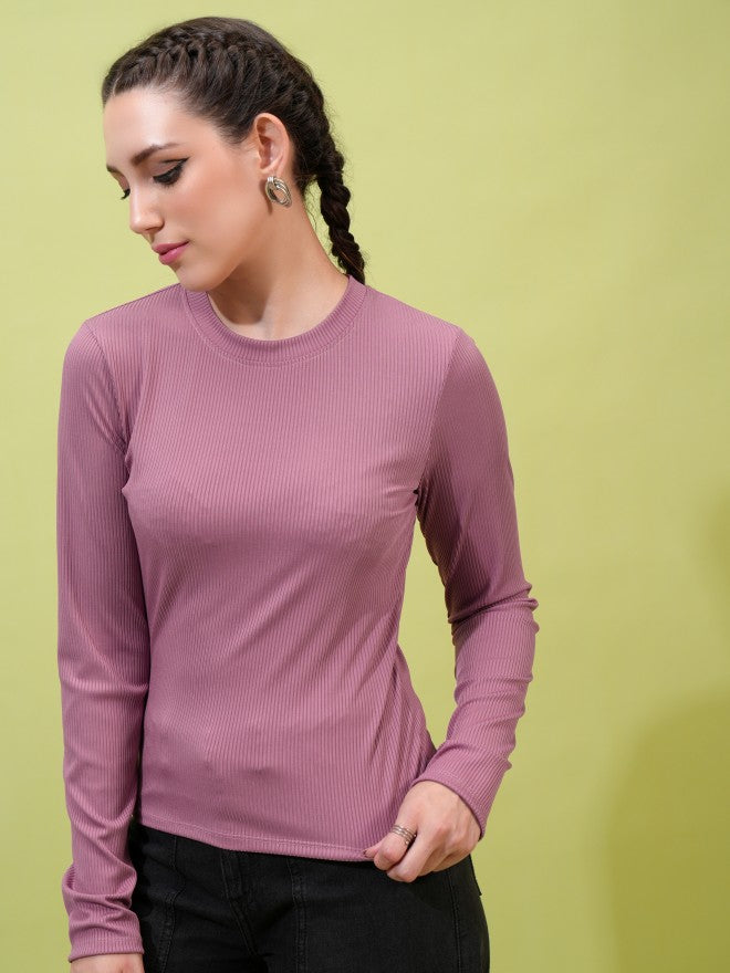Tokyo Talkies Women Mauve Solid Fitted Top - Mauve - Image 4