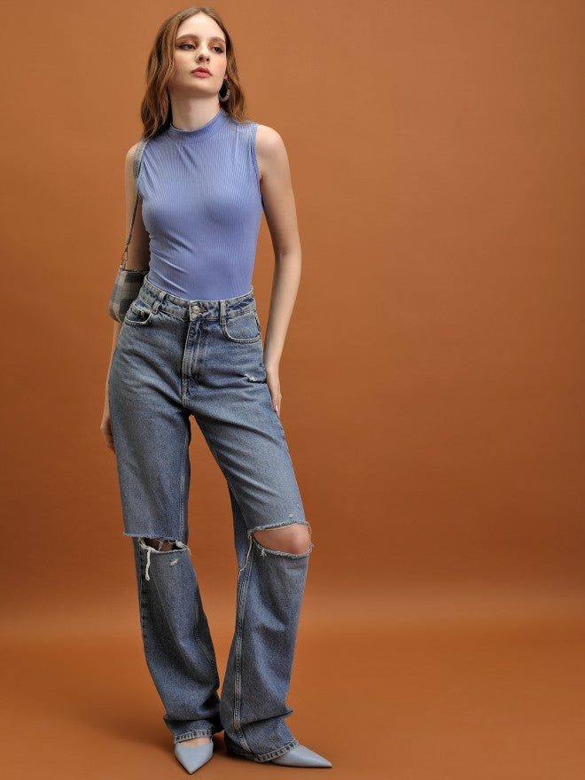 Tokyo Talkies Women Blue Solid Regular Top - Blue - Image 2