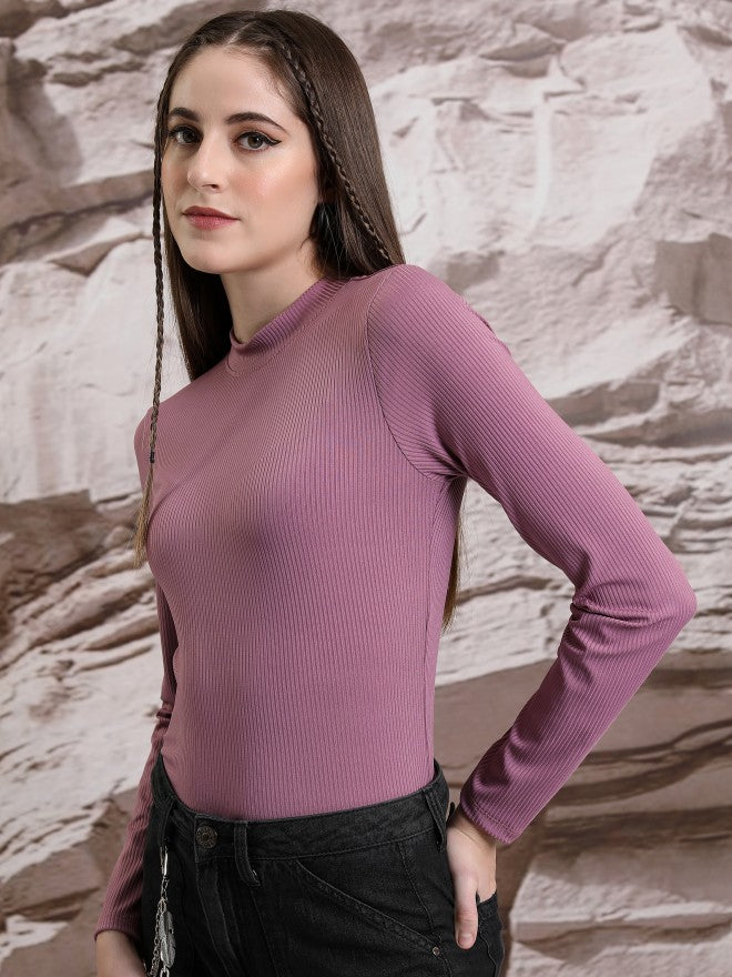 Tokyo Talkies Women Mauve Solid Fitted Top - Mauve - Image 4