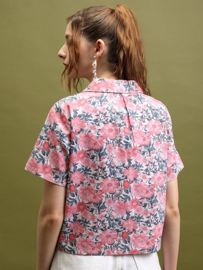 Tokyo Talkies Women Pink Printed Shirt Style Top - Pink - Image 3