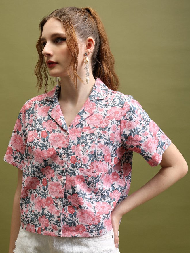 Tokyo Talkies Women Pink Printed Shirt Style Top - Pink - Image 4