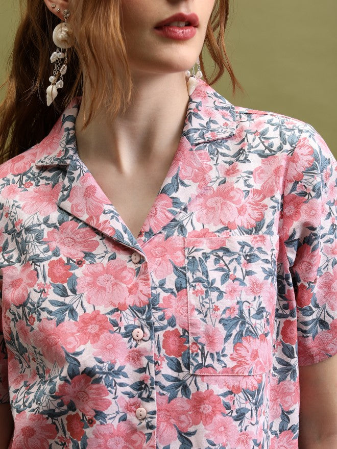 Tokyo Talkies Women Pink Printed Shirt Style Top - Pink - Image 5