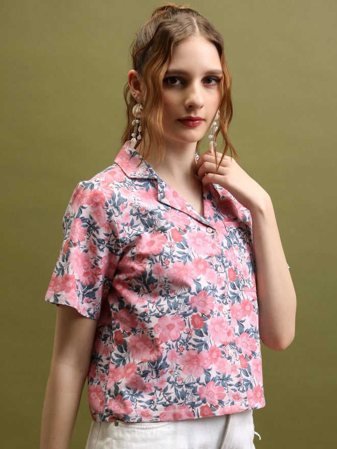 Tokyo Talkies Women Pink Printed Shirt Style Top - Pink - Image 6