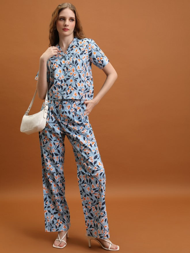 Tokyo Talkies Women Blue Printed Shirt Style Top - Blue - Image 2