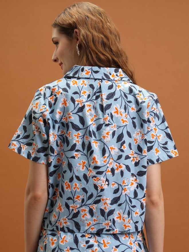 Tokyo Talkies Women Blue Printed Shirt Style Top - Blue - Image 3
