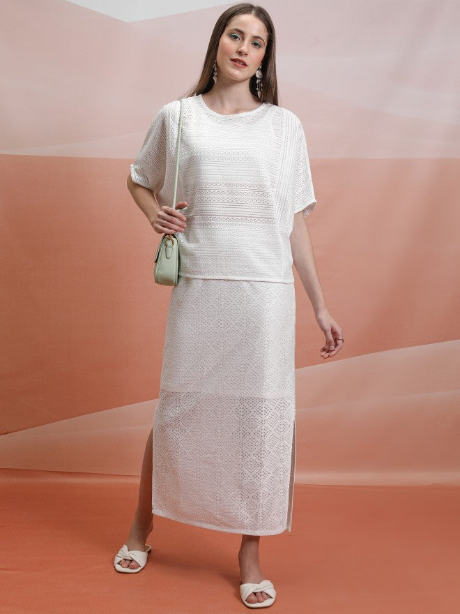 Tokyo Talkies Women White Self Design Regular Top - White - Image 2