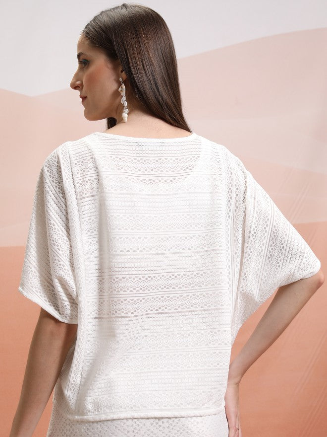 Tokyo Talkies Women White Self Design Regular Top - White - Image 3