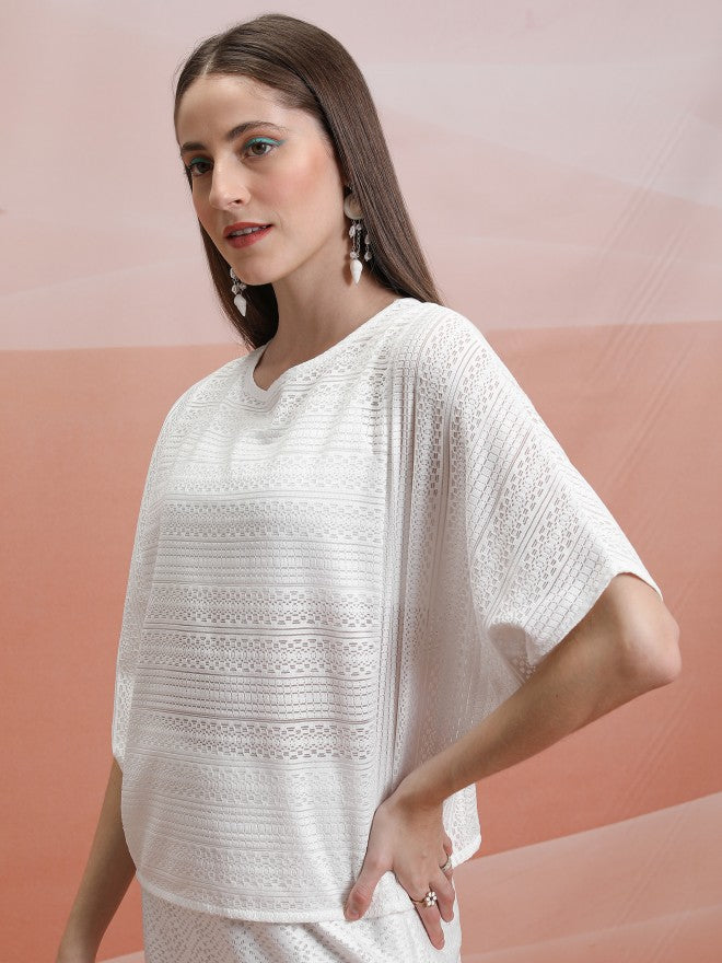Tokyo Talkies Women White Self Design Regular Top - White - Image 4