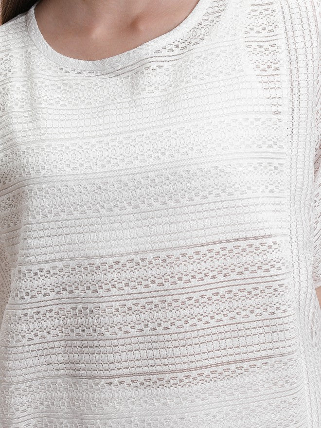 Tokyo Talkies Women White Self Design Regular Top - White - Image 5