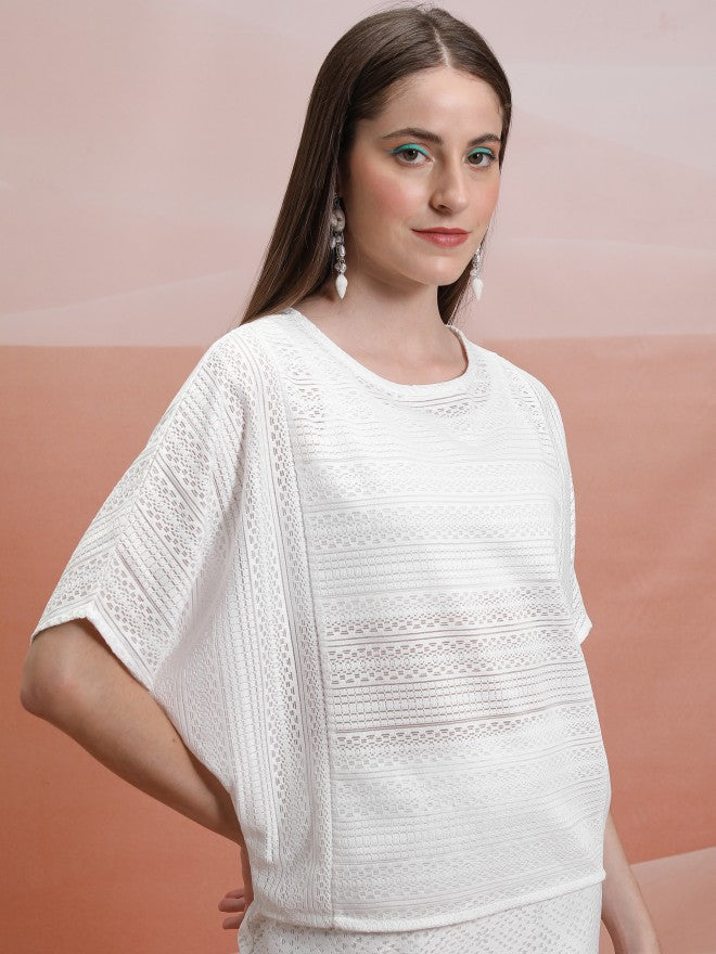 Tokyo Talkies Women White Self Design Regular Top - White - Image 6