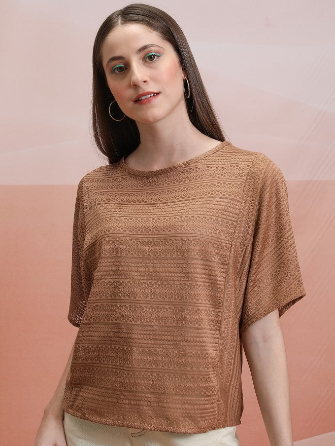 Tokyo Talkies Women Brown Self Design Regular Top - Brown - Image 1